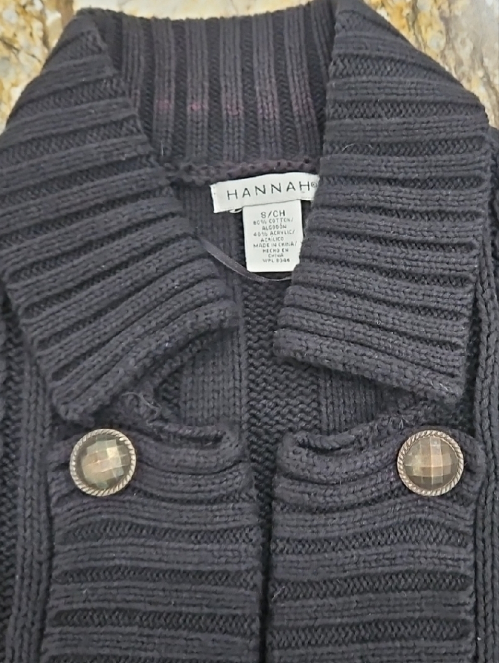 Hannah Black Cable Knit Cardigan with Decorative Buttons. Size Small.